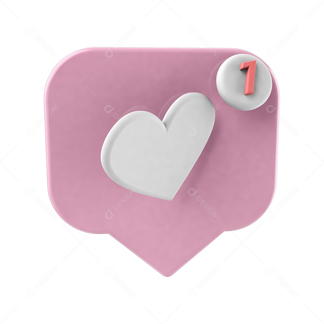 Amei Coração Branco e Rosa Elemento 3D para Composição PSD