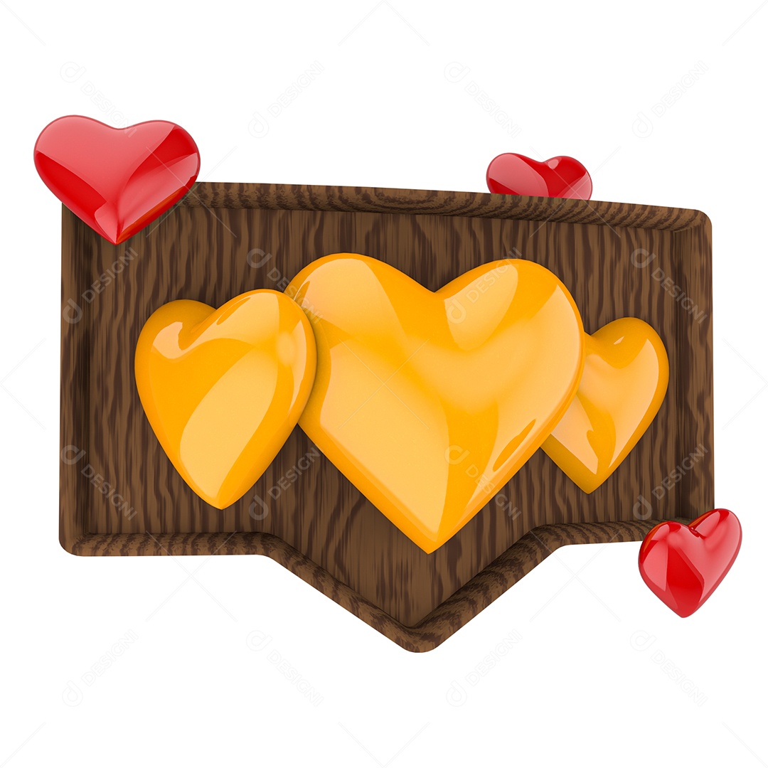 Amei Coração Amarelo Elemento 3D para Composição PSD