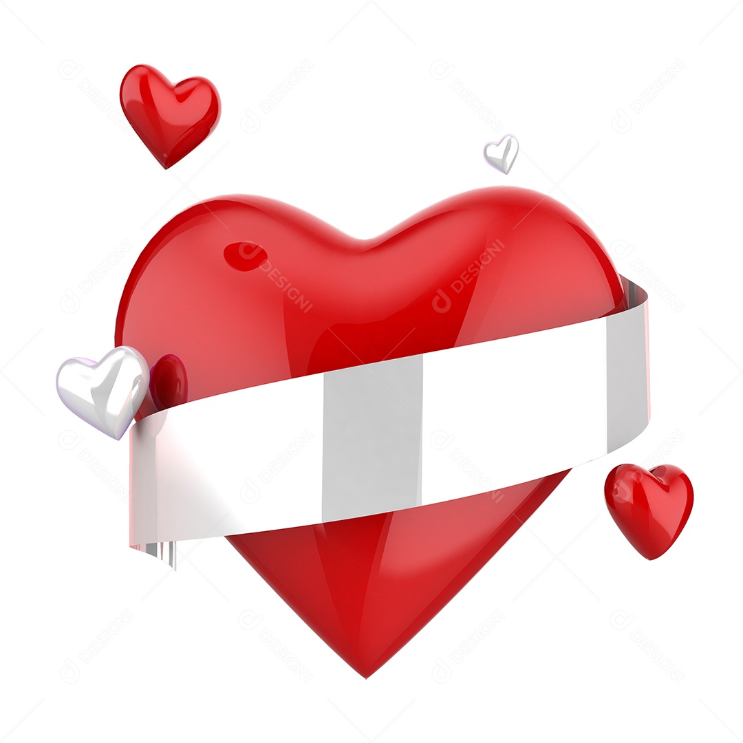 Amei Coração Elemento 3D para Composição PSD
