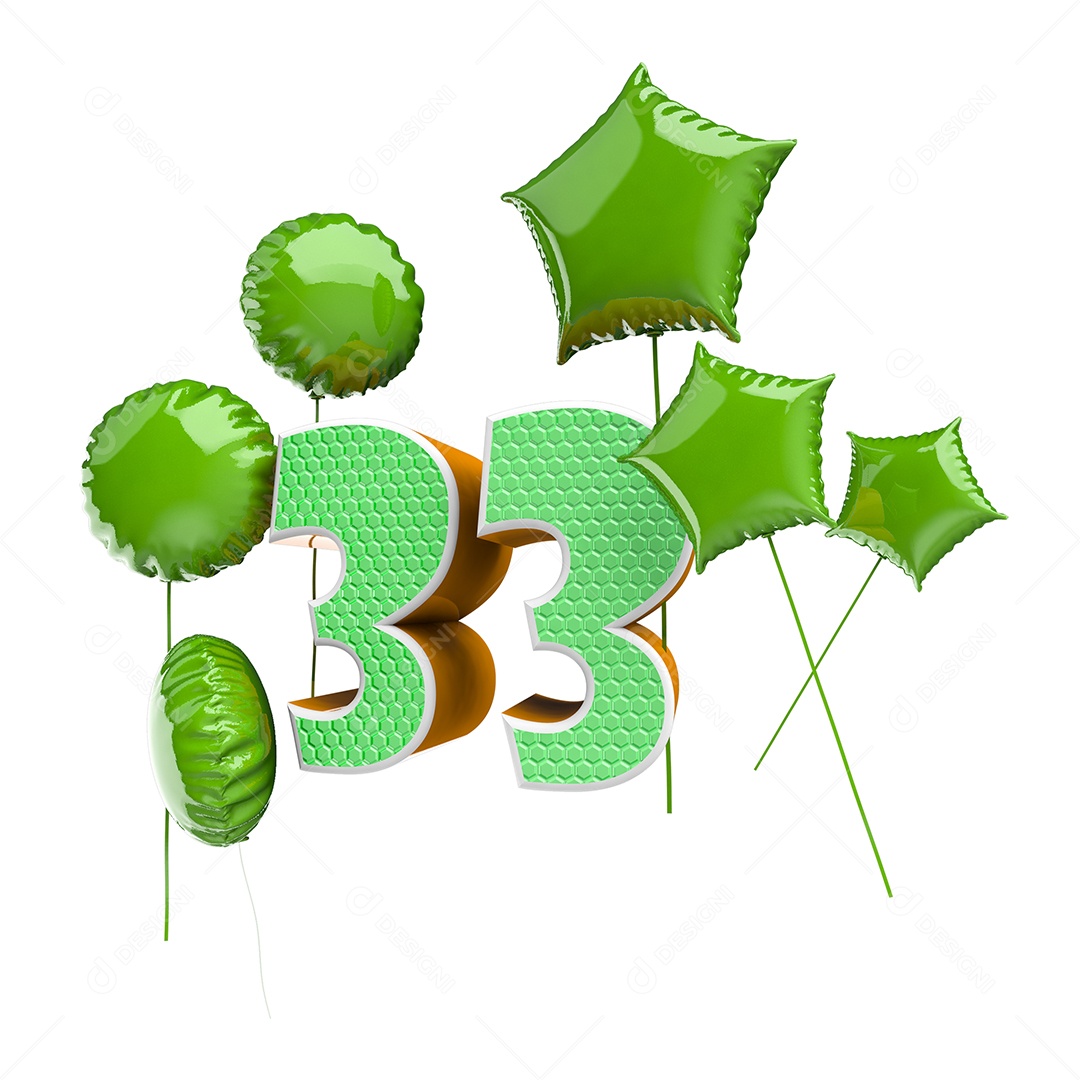 Aniversário 33 Anos Elemento 3D para Composição PSD