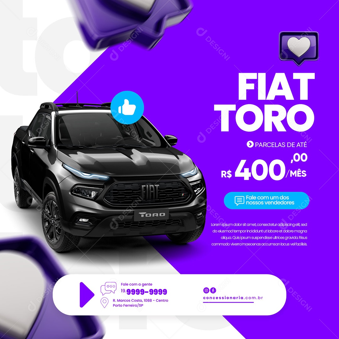 Fiat Toro Concessionária Social Media PSD Editável