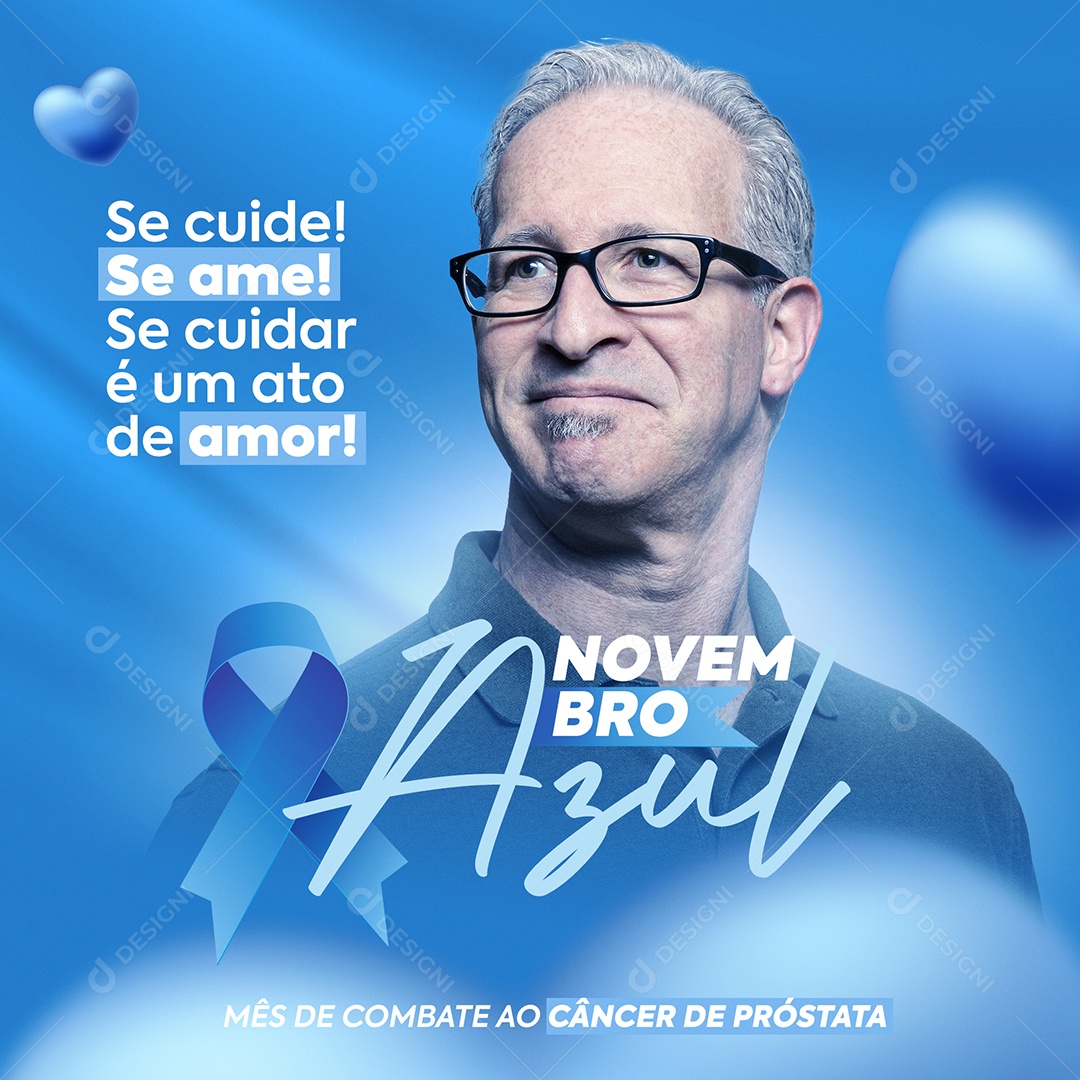 Mês de Combate ao Câncer de Próstata Novembro Azul Social Media PSD Editável