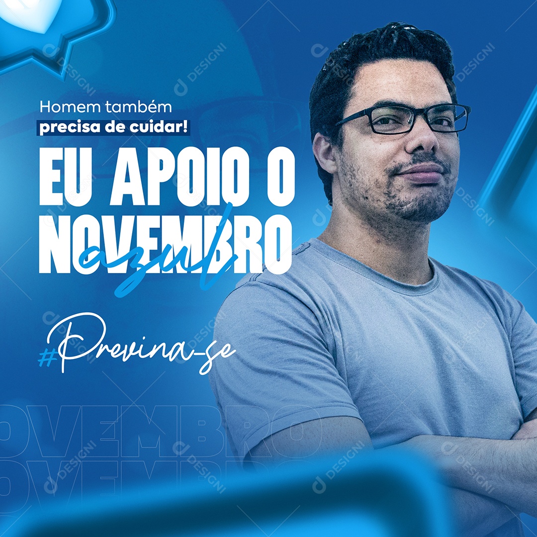 Mês de Combate ao Câncer de Próstata Novembro Azul Social Media PSD Editável