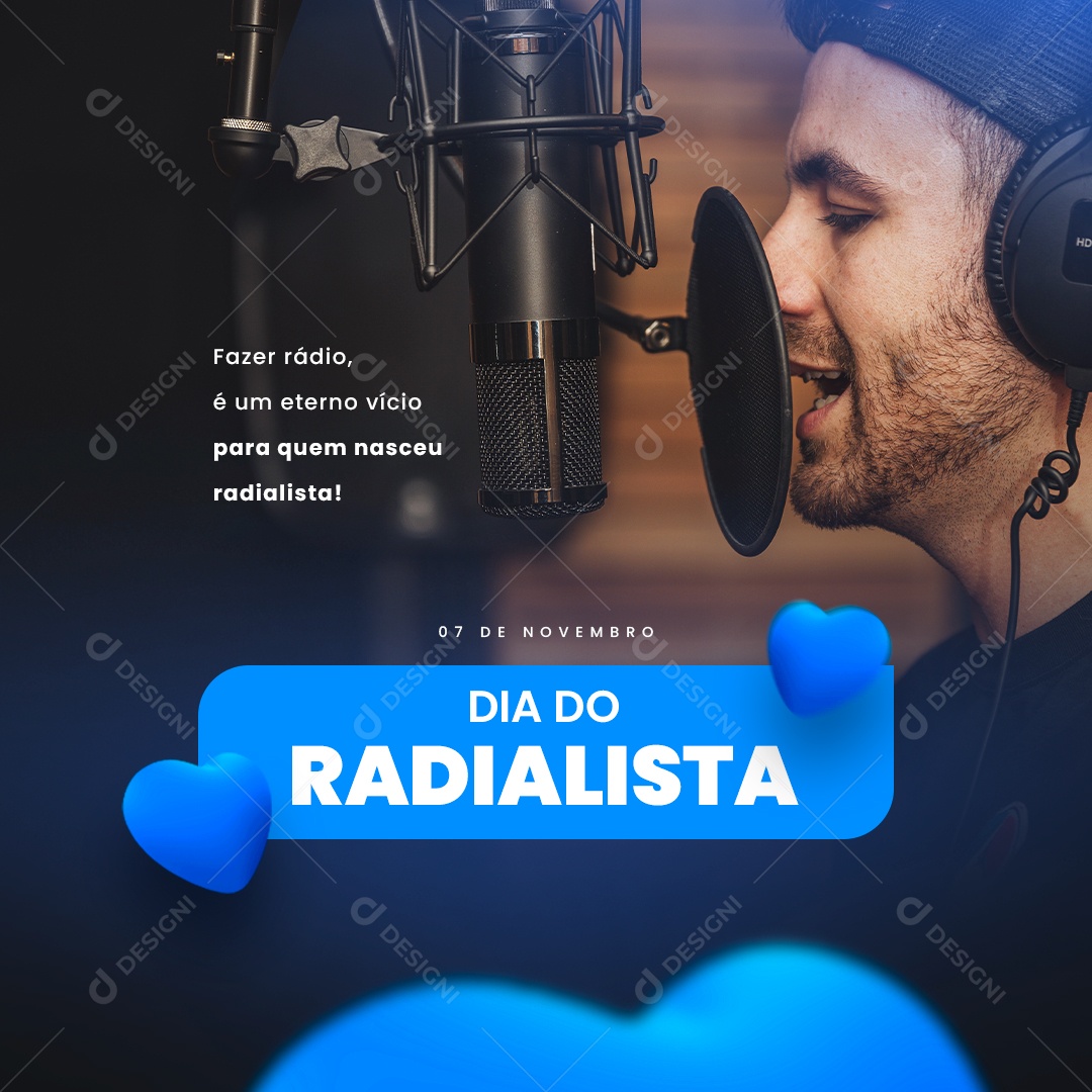 Fazer Rádio é um Eterno Vício Dia do Radialista Social Media PSD Editável