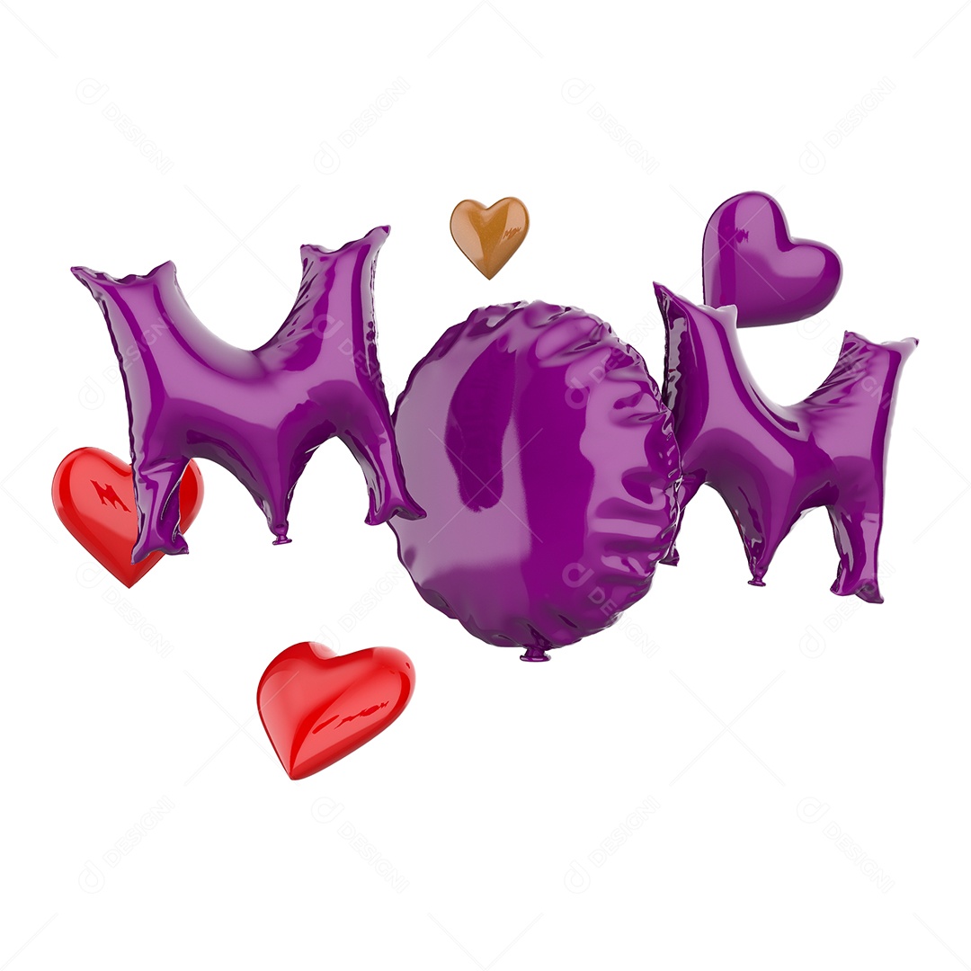 Mãe Texto 3D Roxo para Composição PSD