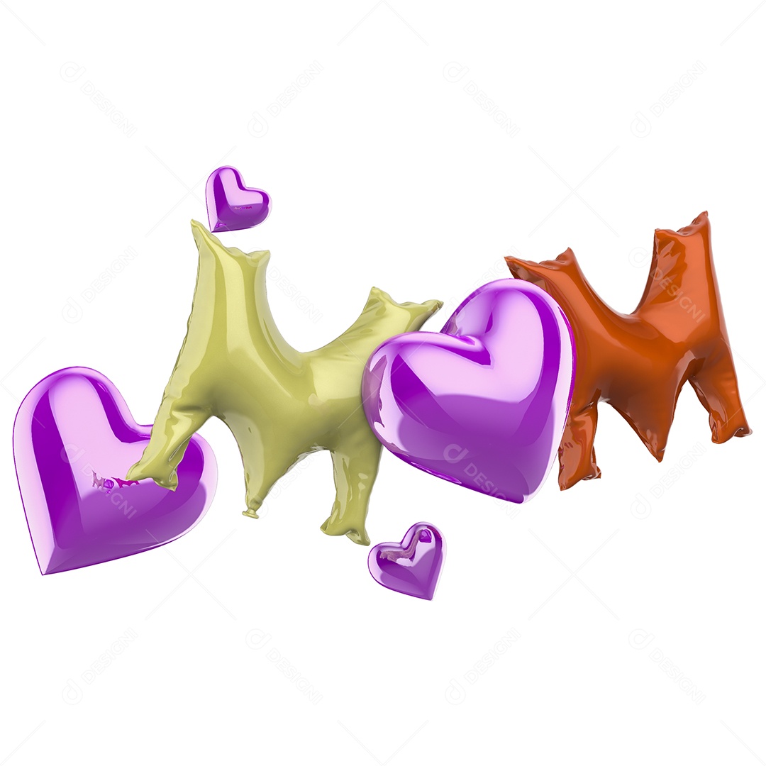 Mãe Texto 3D Colorido para Composição PSD