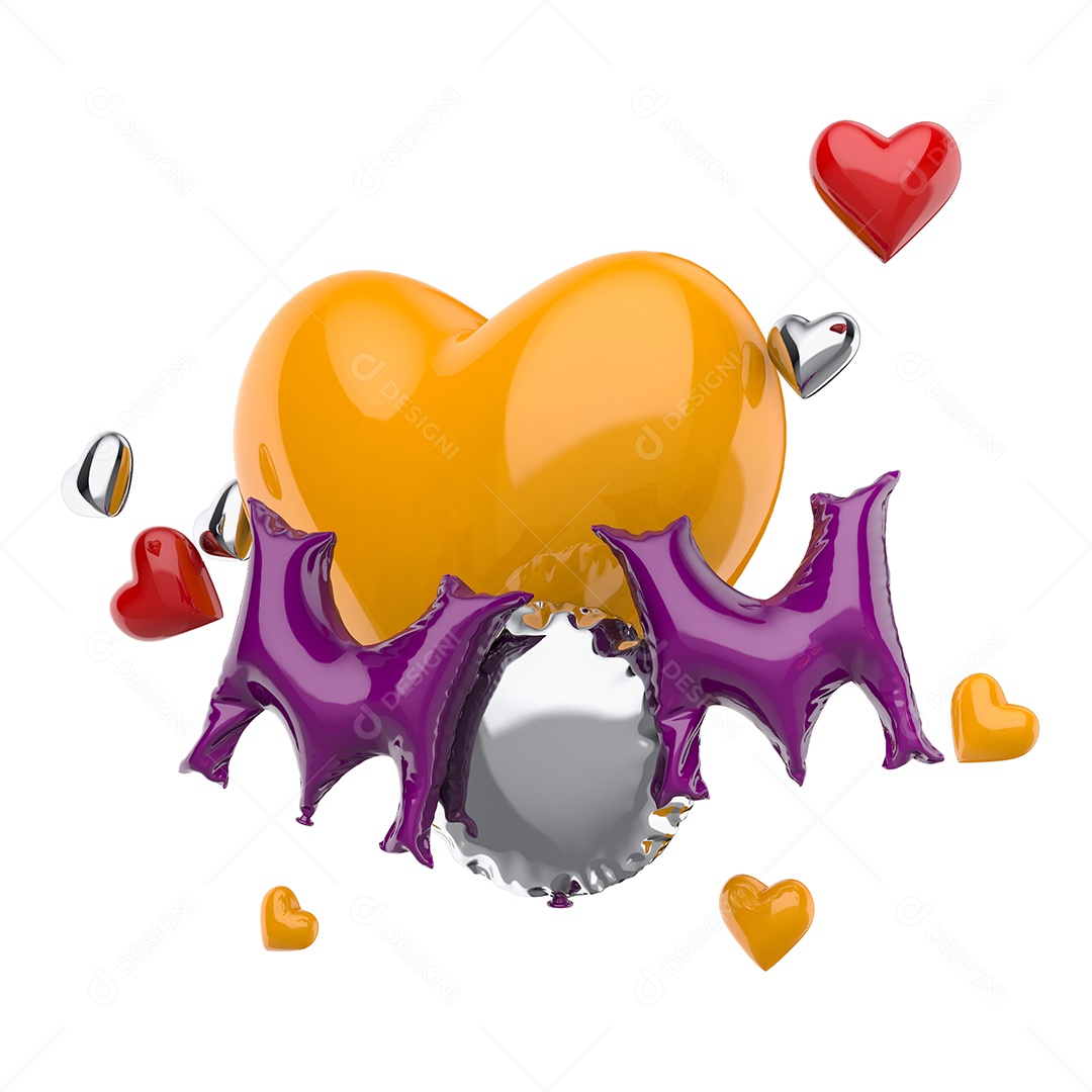 Mãe Texto 3D Roxo e Cinza para Composição PSD