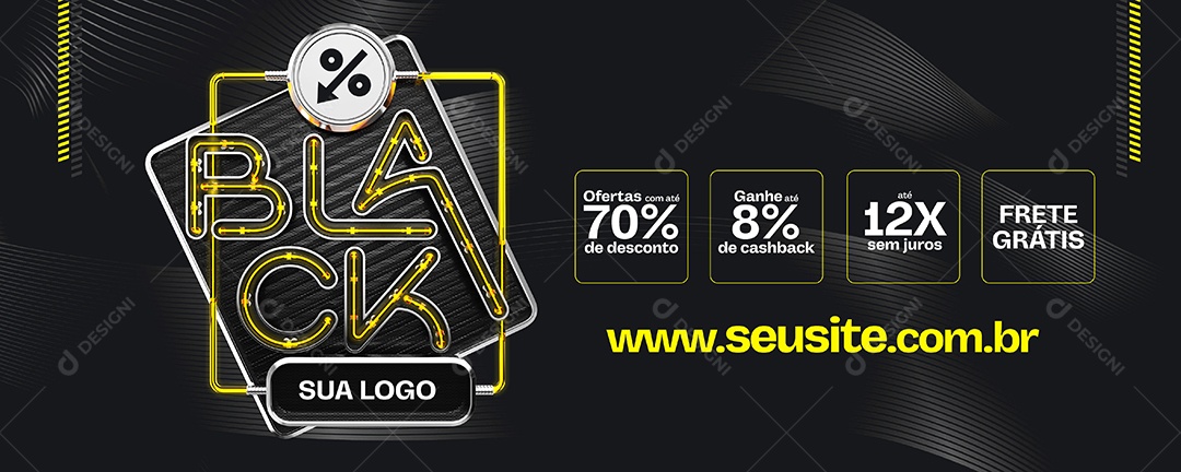 Banner Ofertas com Até 70% de Desconto Black Social Media PSD Editável