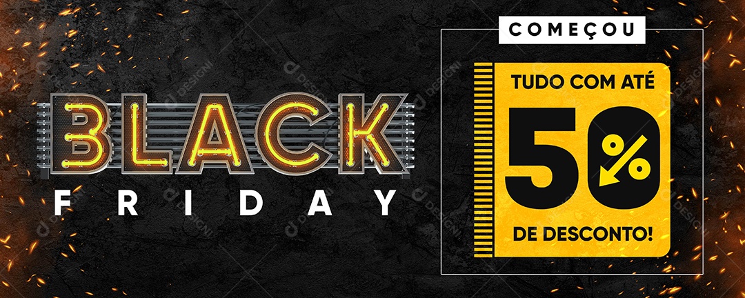 Banner Começou Tudo com Até 50% de Desconto Black Friday Social Media PSD Editável