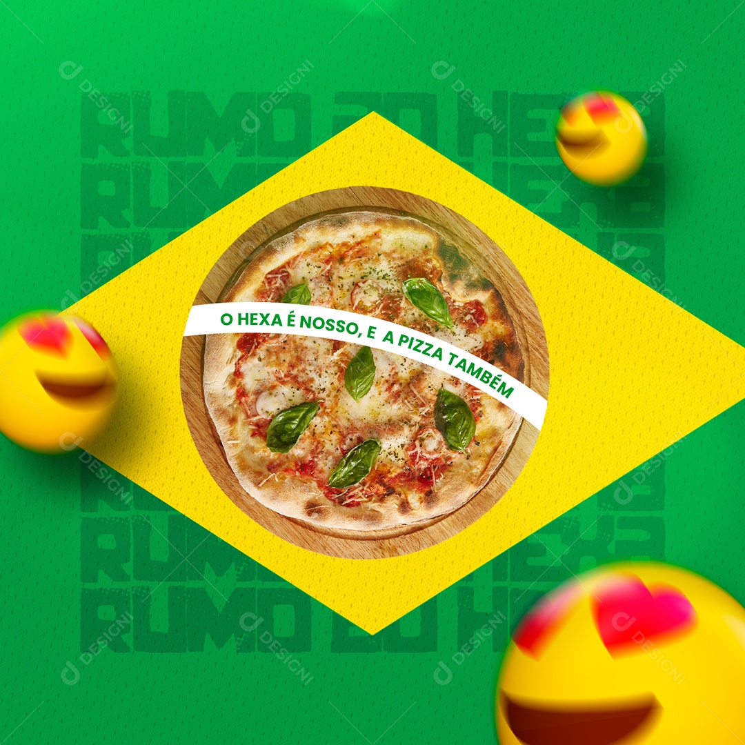 O Hexa é Nosso e a Pizza Também Futebol Pizzaria Social Media PSD Editável