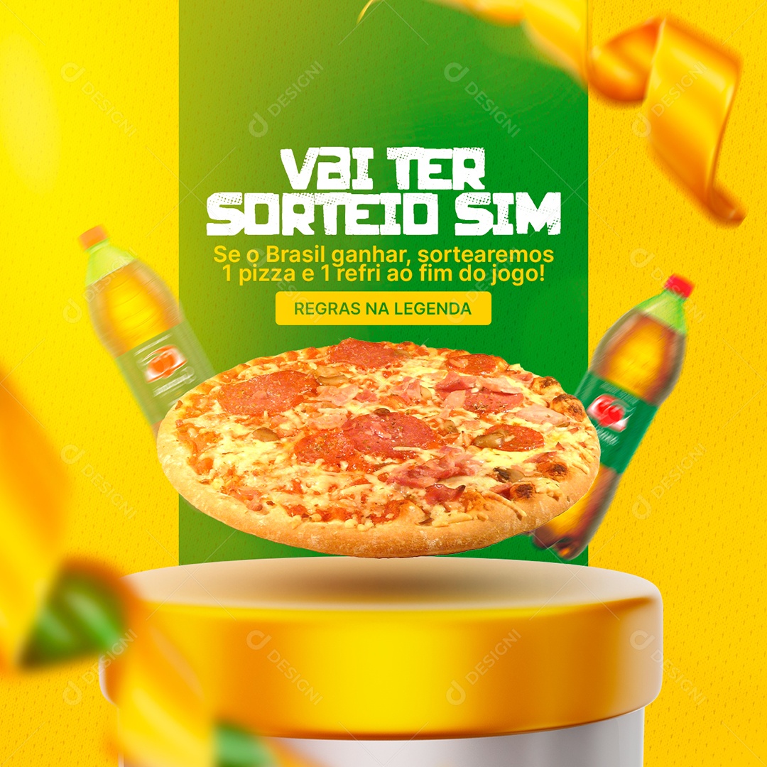 Vai Ter Sorteio Sim Futebol Pizzaria Social Media PSD Editável