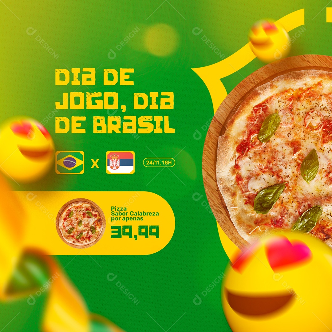 Dia de Jogo Dia de Brasil Futebol Pizzaria Social Media PSD Editável
