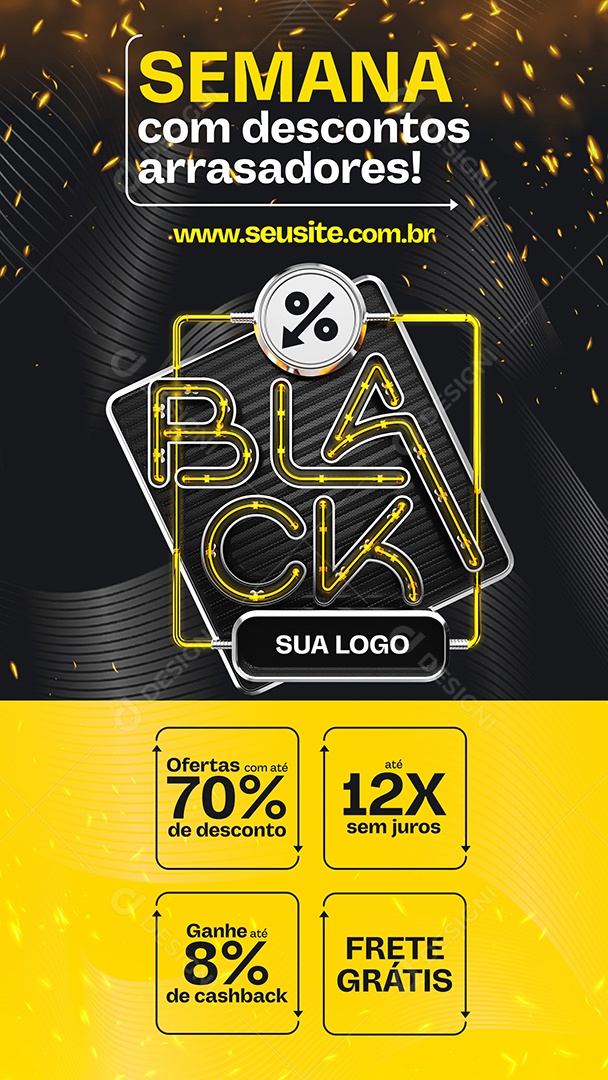 Story Semana com Descontos Arrasadores Ofertas com Até 70%  Black Friday Social Media PSD Editável