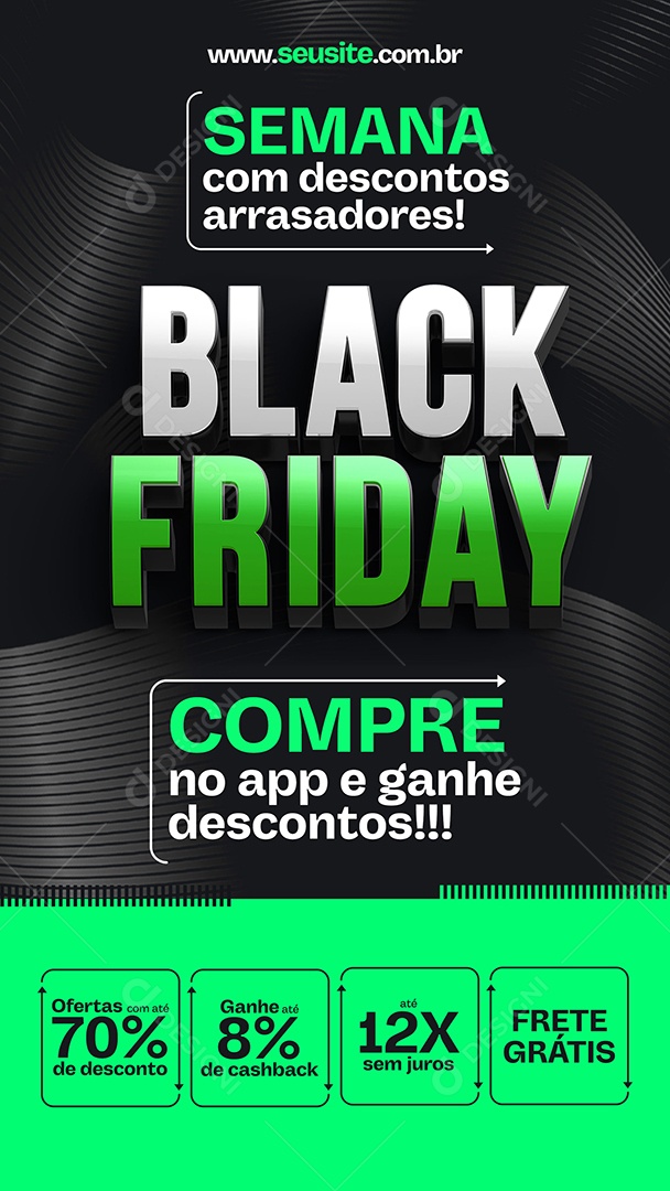 Story Semana com Descontos Arrasadores Ofertas Com Até 70%  Black Friday Social Media PSD Editável