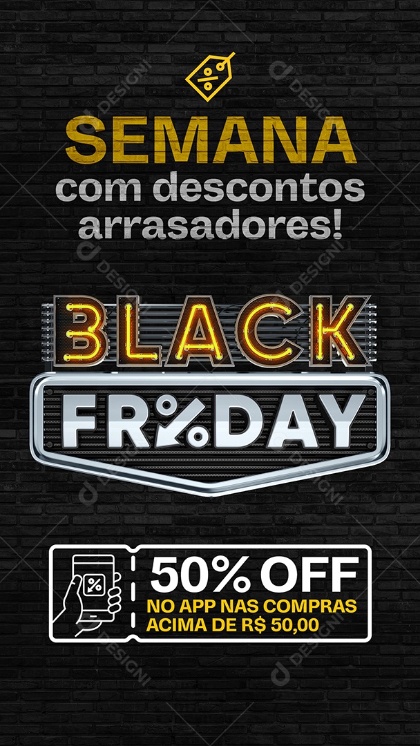 Story Semana com Descontos Arrasadores 50% Off Black Friday Social Media PSD Editável