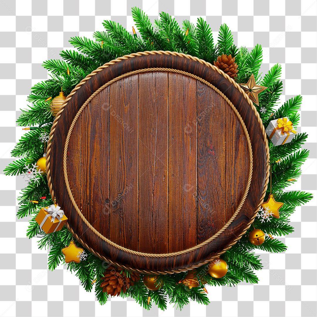 Guirlando e Tábua de Madeira Circular Elementos Natalino 3D PNG