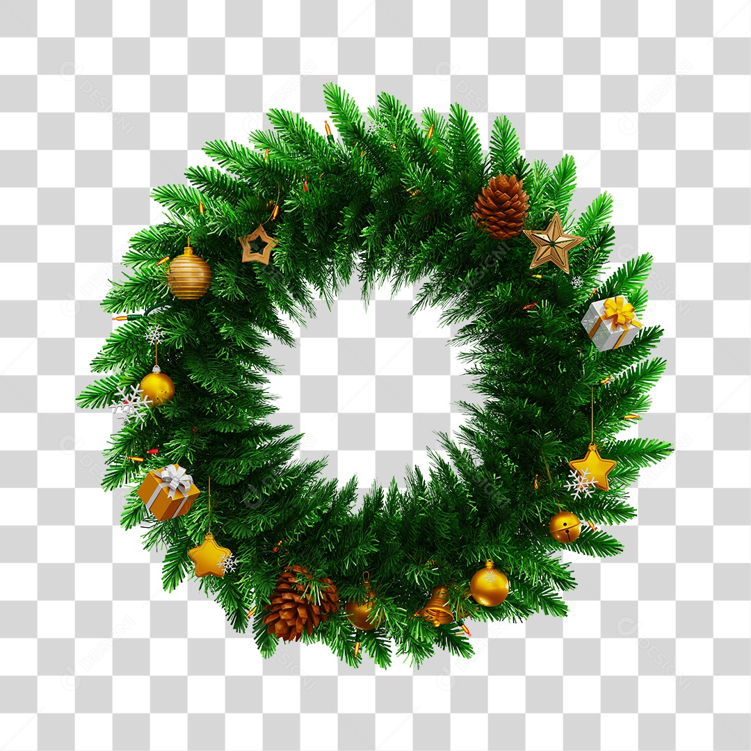 Guirlanda de Natal Com Enfeites Natalino Elemento 3D PNG