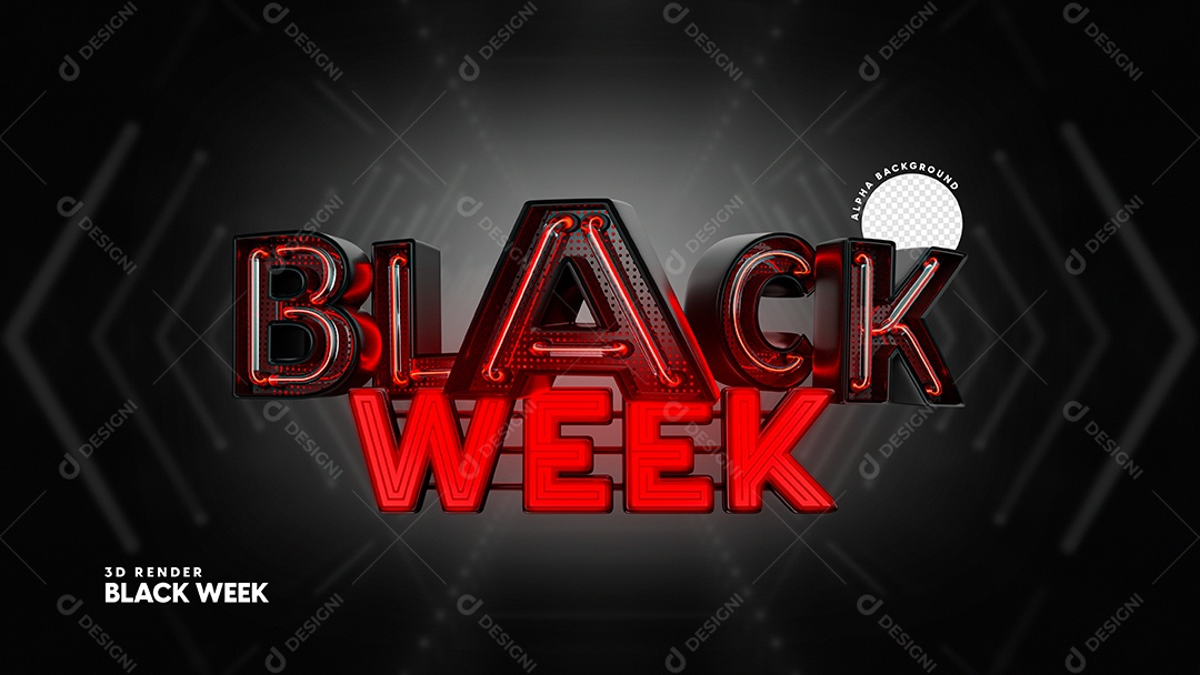 Selo 3D Black Week Preto e Vermelho Elemento para Composição PSD