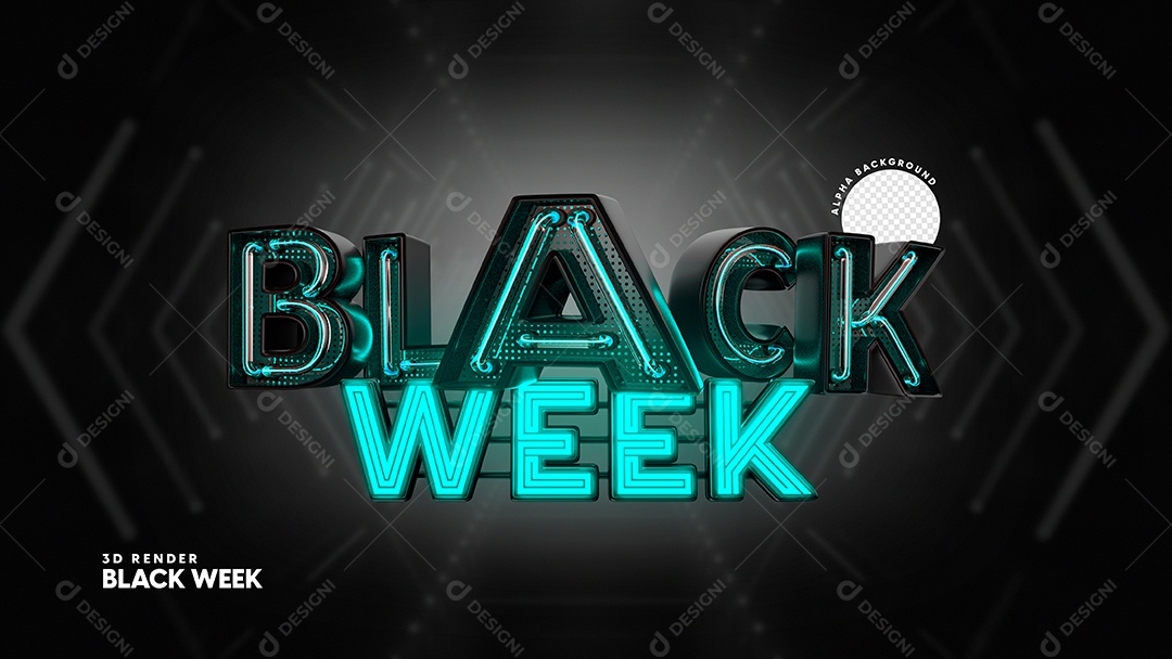 Black Week Black 3D Stamp With Blue Neon Element For Composition PSD