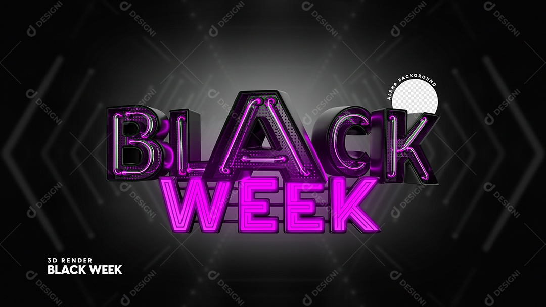 Selo 3D Black Week Preto com Neon Rosa Elemento para Composição PSD