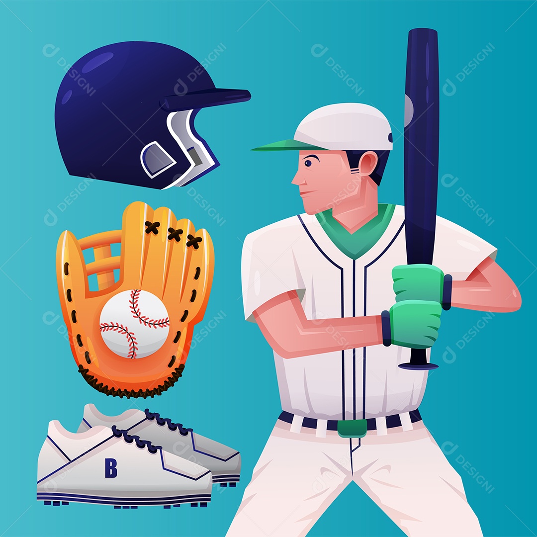 Jogador de beisebol com equipamento profissional de beisebol