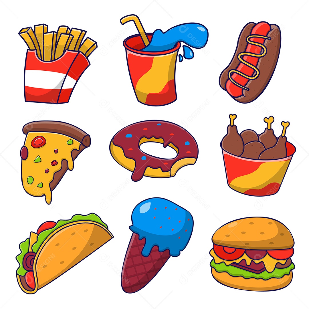 Conjunto de pães e padaria em estilo cartoon