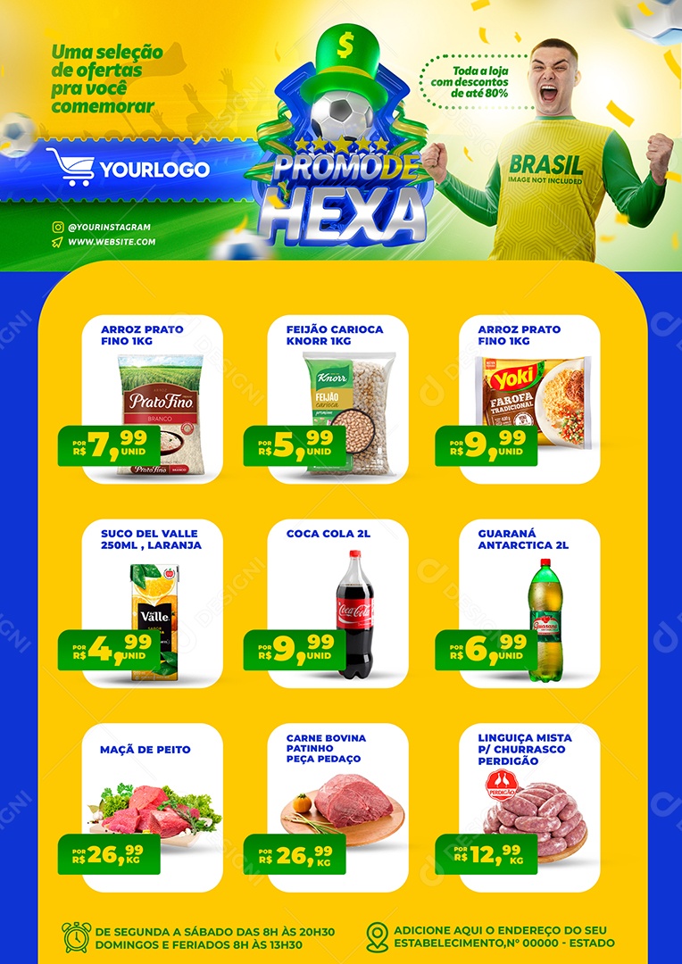 Encarte Promoção de Hexa Venha Conferir Social Media PSD Editável