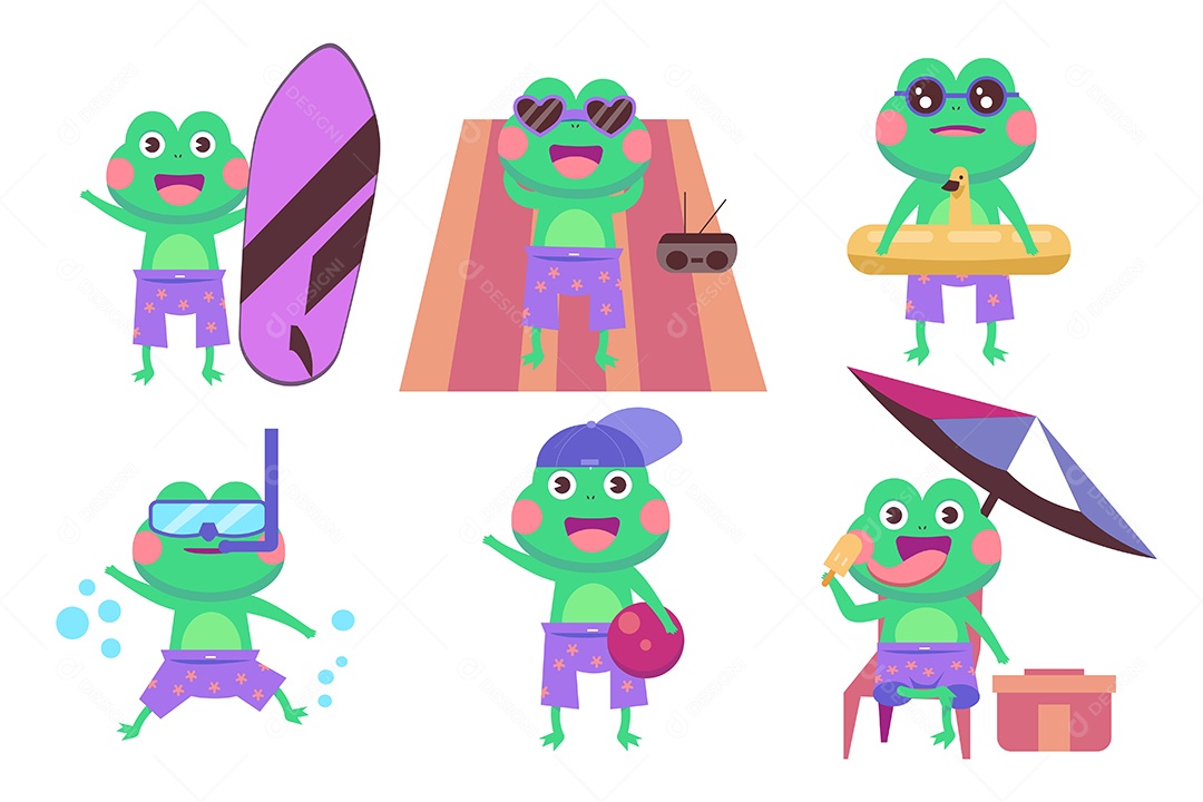 Coleção de sapo engraçado em várias atividades vetor de desenho animado