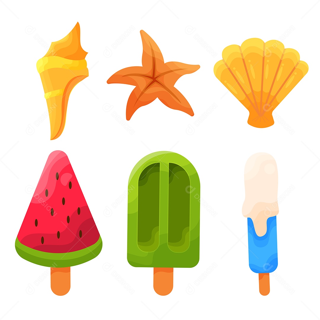 Conjunto de elementos de objeto no vetor de desenho animado de férias de verão