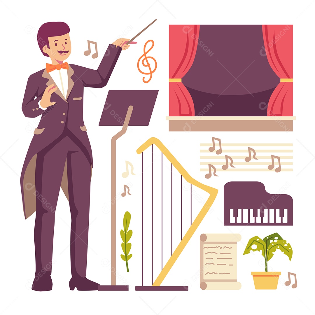 Homem do condutor da música com um bastão com equipamento profissional