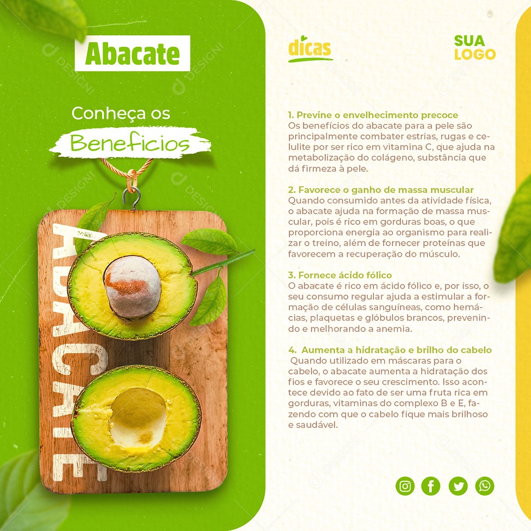 Benefícios do Abacate Social Media PSD Editável