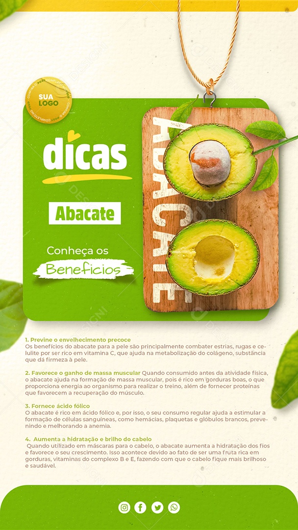 Benefícios do Abacate Social Media PSD Editável