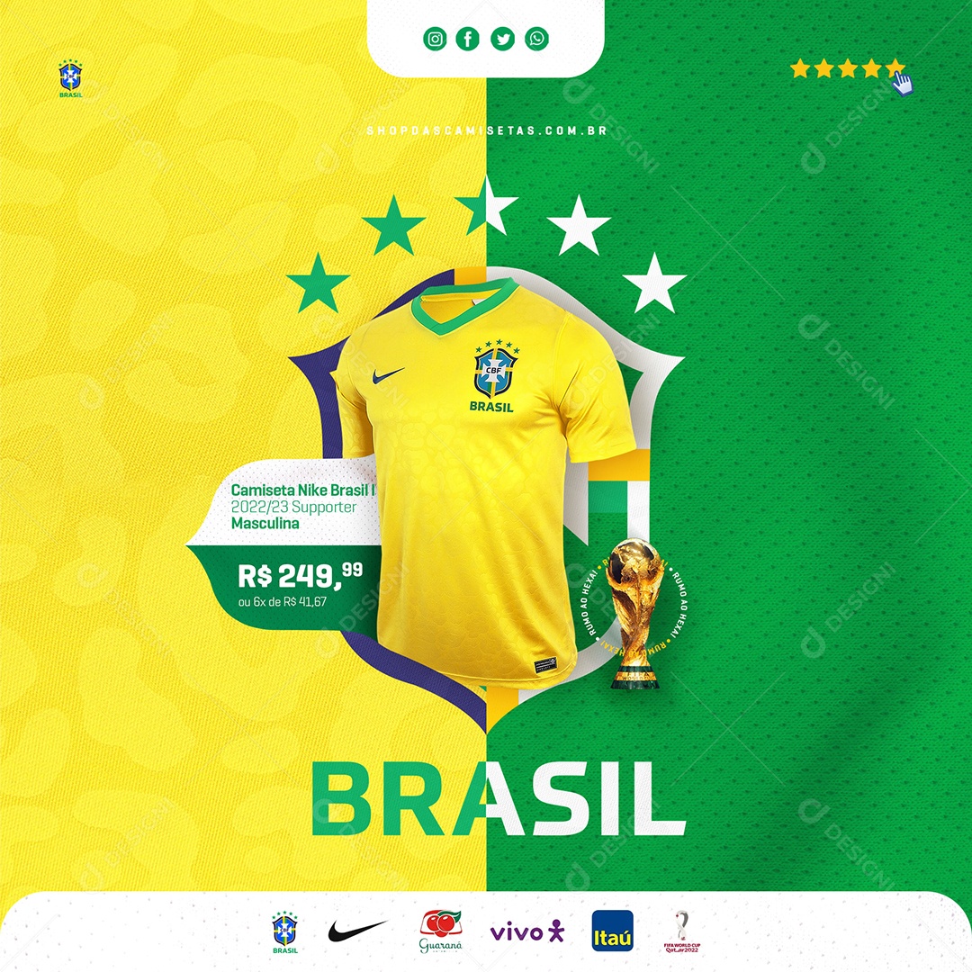 Promoção Camisetas Seleção Brasileira Social Media PSD Editável