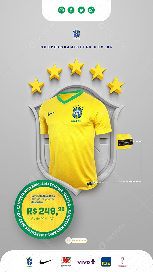 Promoção Camisetas Seleção Brasileira Social Media PSD Editável