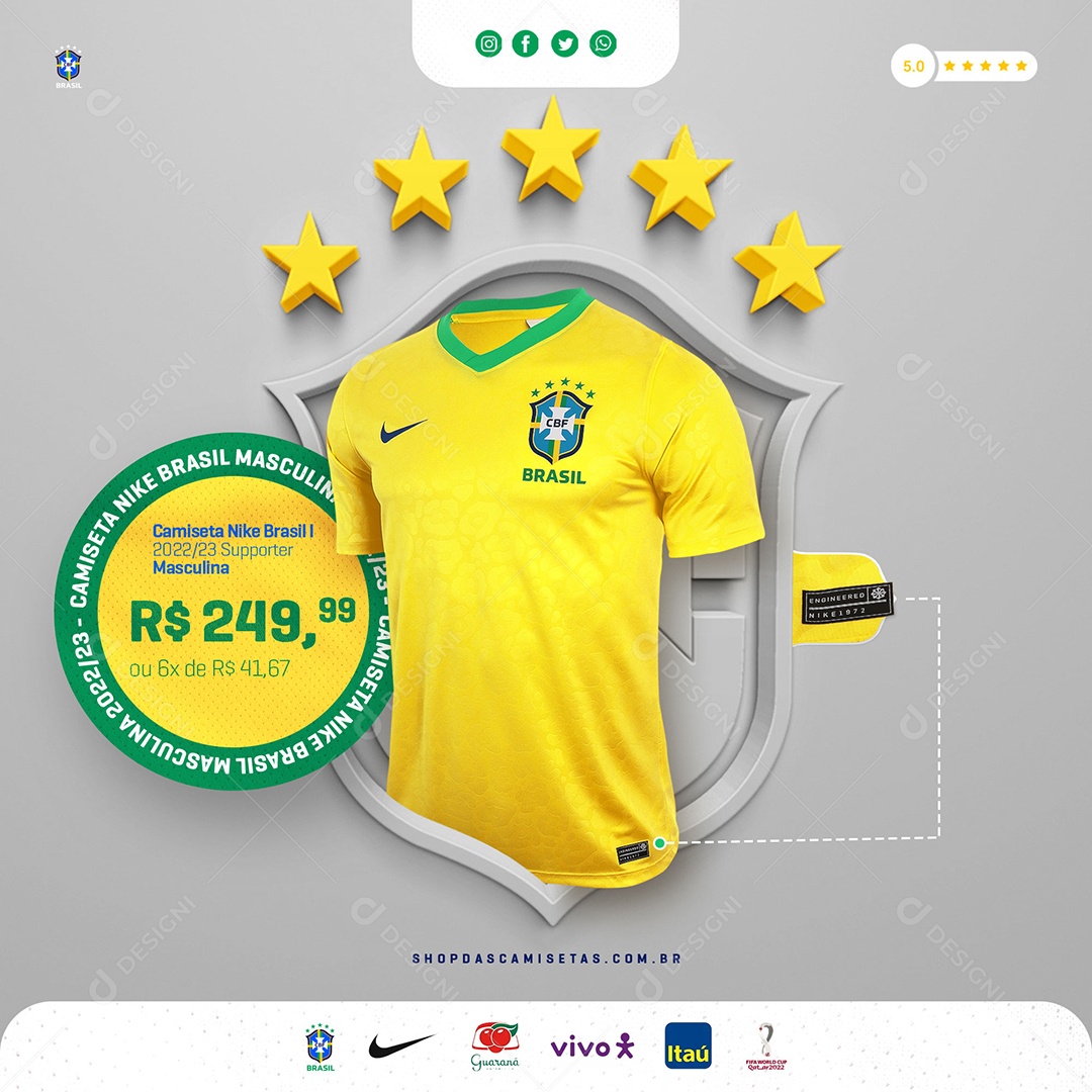 Promoção Camisetas Seleção Brasileira Social Media PSD Editável