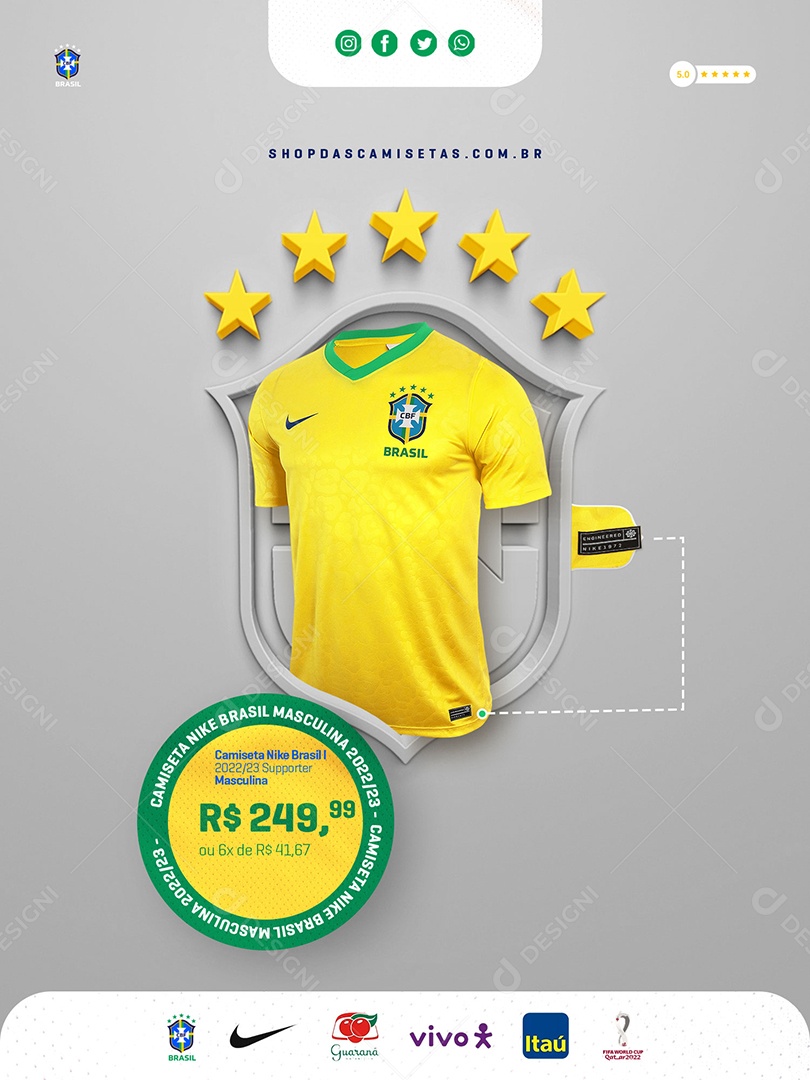 Promoção Camisetas Seleção Brasileira Social Media PSD Editável