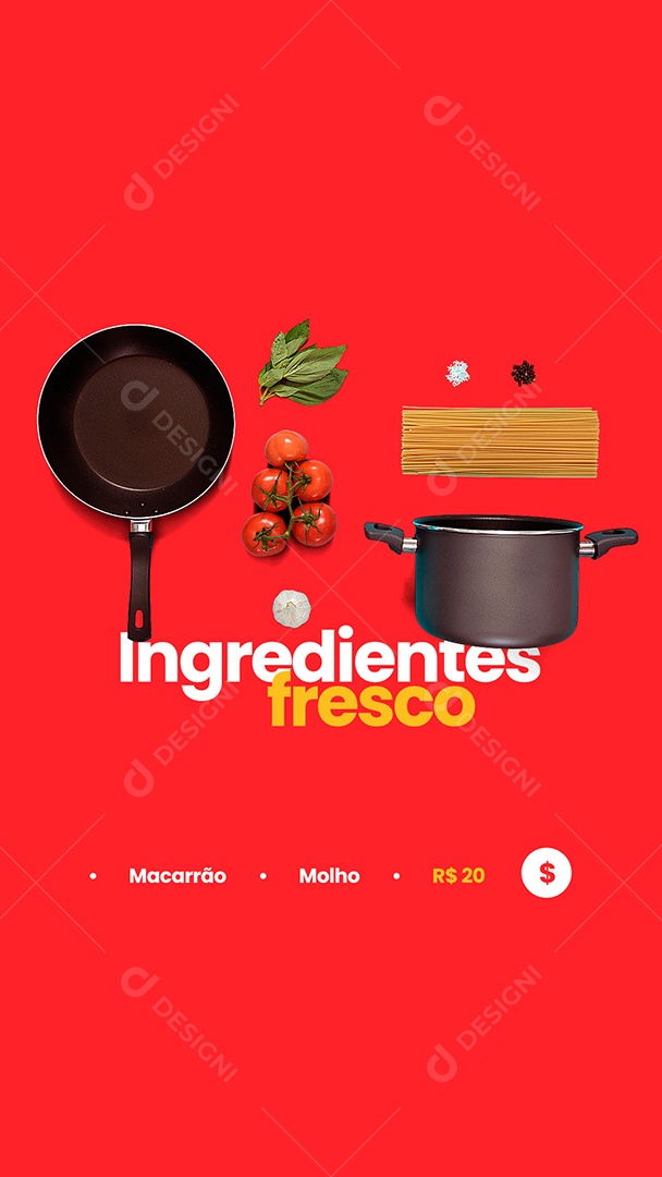 Story Social Media Massas Macarrão Ingredientes Frescos PSD Editável