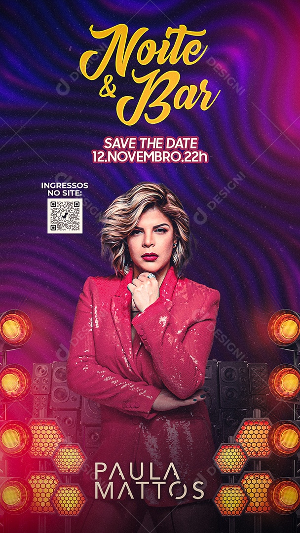 Story Noite & Bar Save The Date Paula Mattos Flyer Social Media PSD Editável