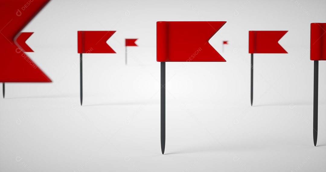 Ícone de pino GPS de bandeira vermelha. Renderização 3D.