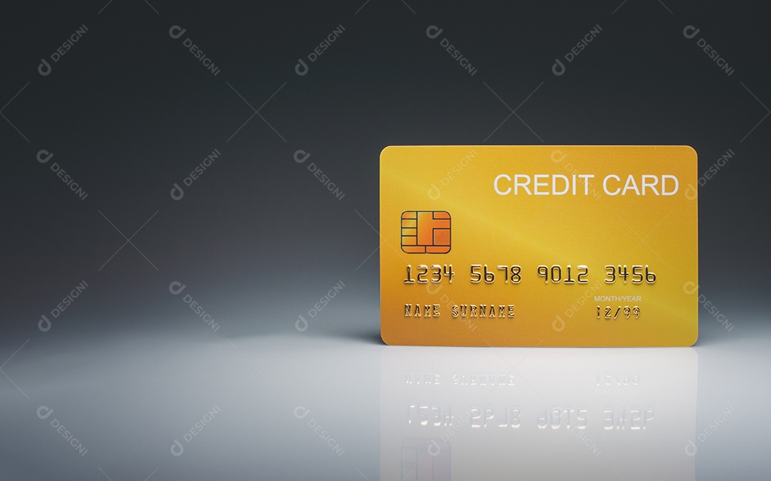 Cartão de crédito simulado isolado em fundo de luz e sombra.