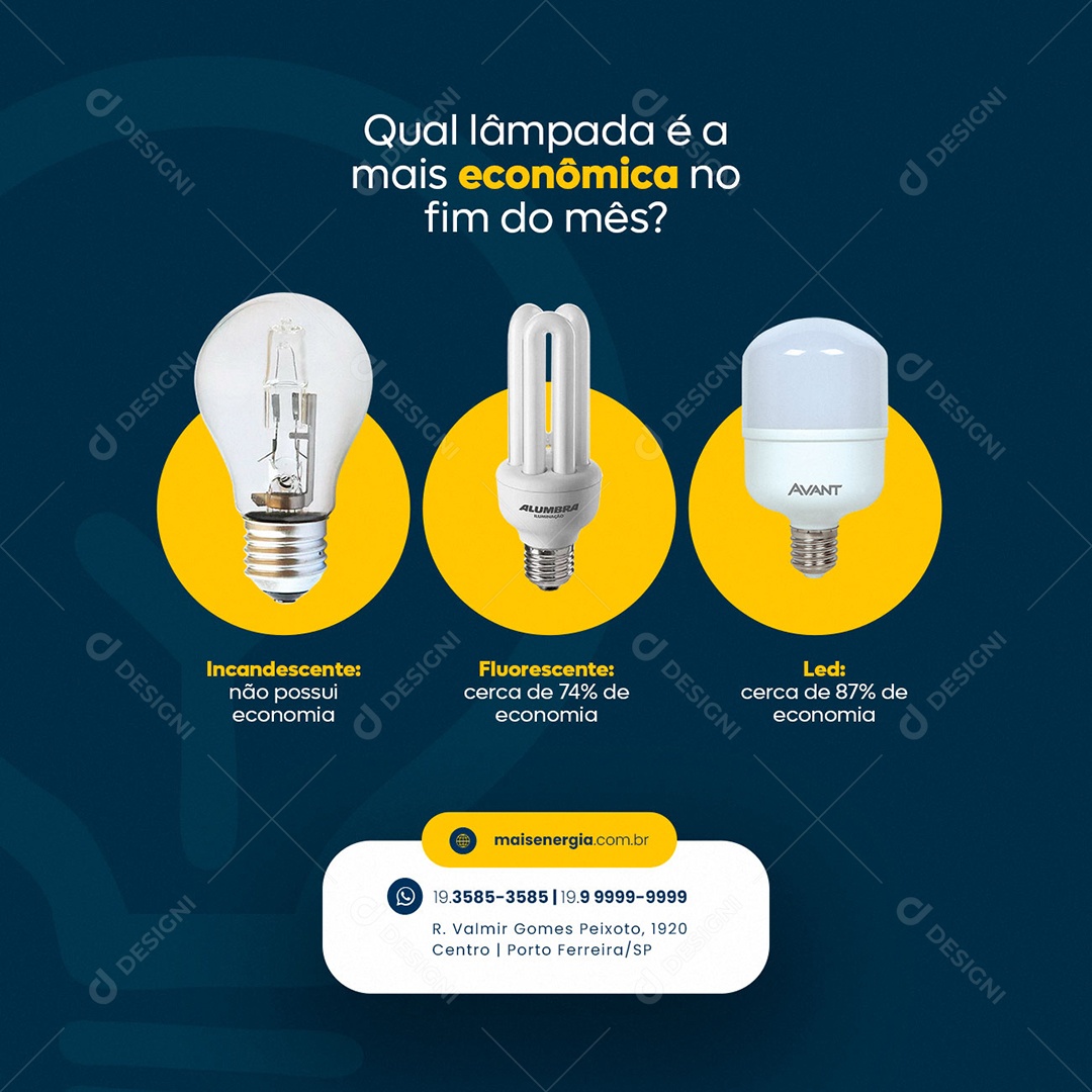 Qual Lâmpada é a mais Econômica no Fim do Mês Energia Eletricista Social Media PSD Editável