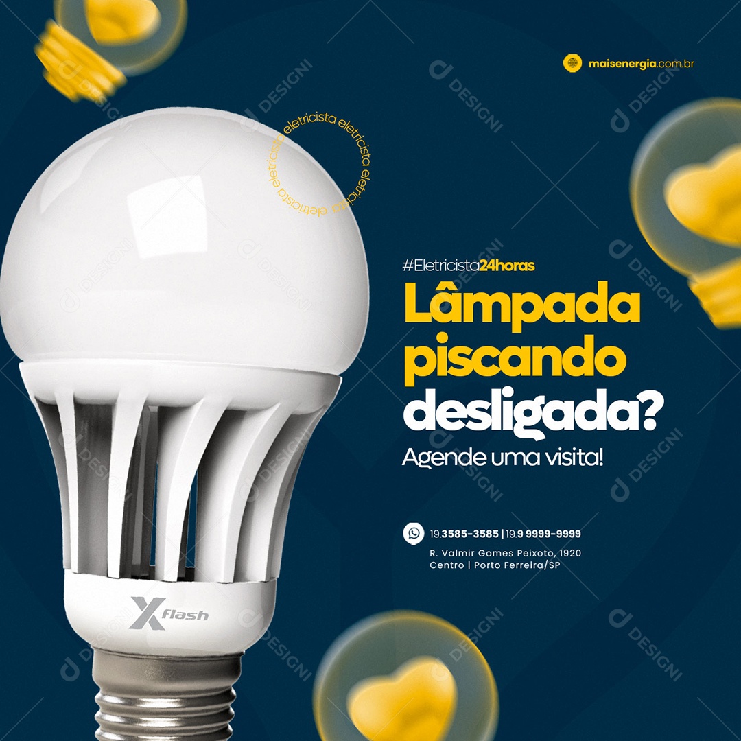 Lâmpada Piscando Desligada Energia Eletricista Social Media PSD Editável
