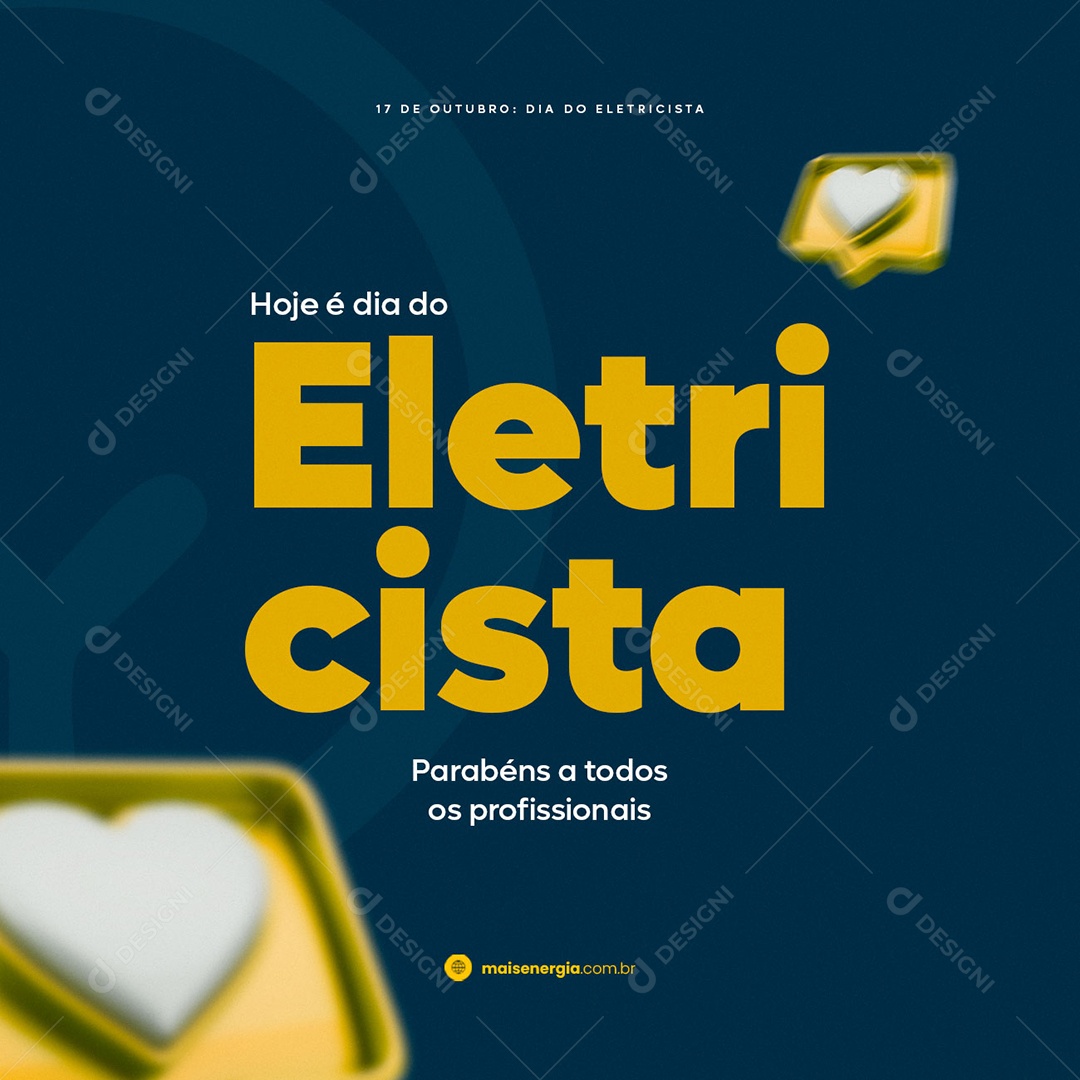Hoje é Dia do Eletricista Parabéns a Todos os Profissionais Social Media PSD Editável