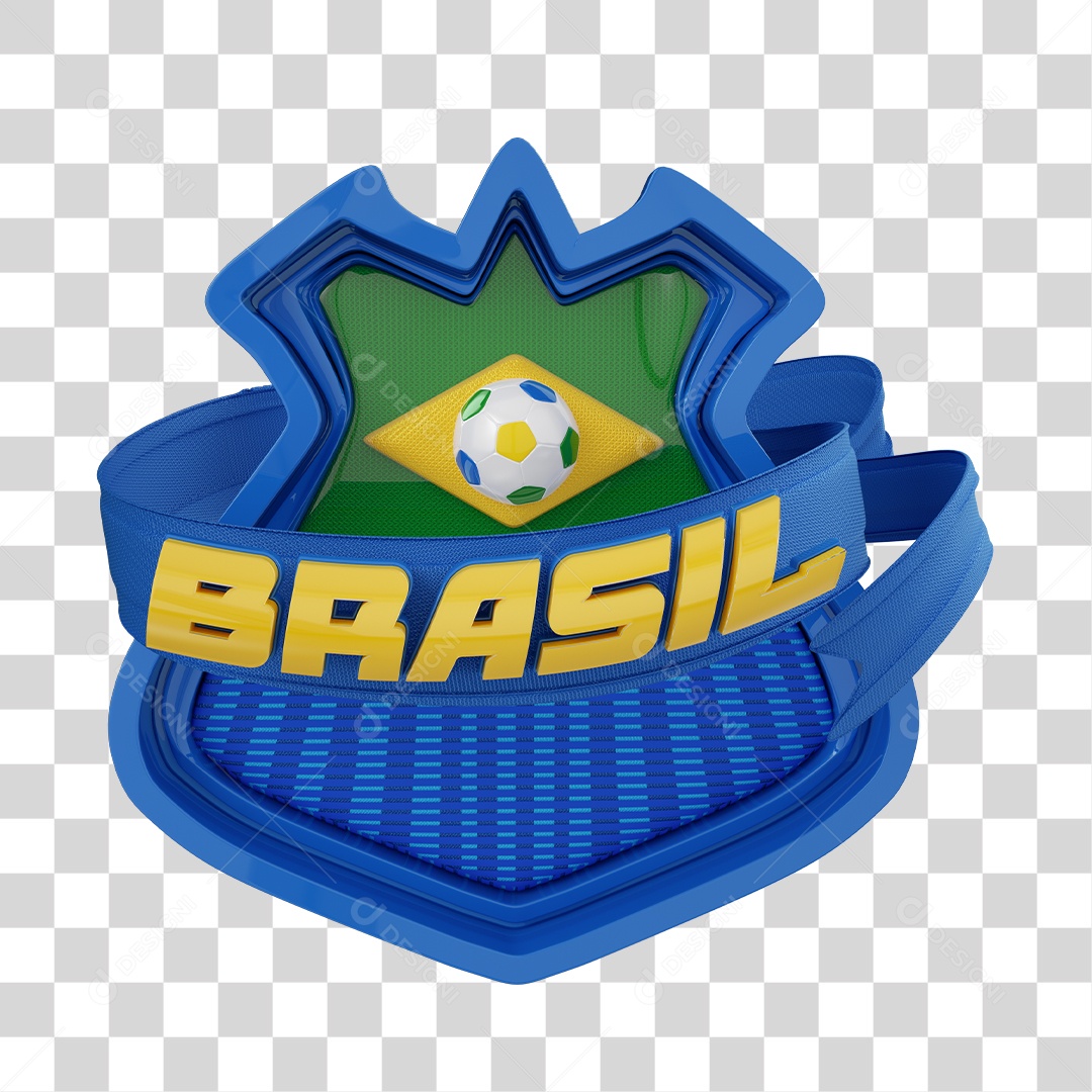 Elemento 3D Brasão do Brasil Azul PNG Transparente
