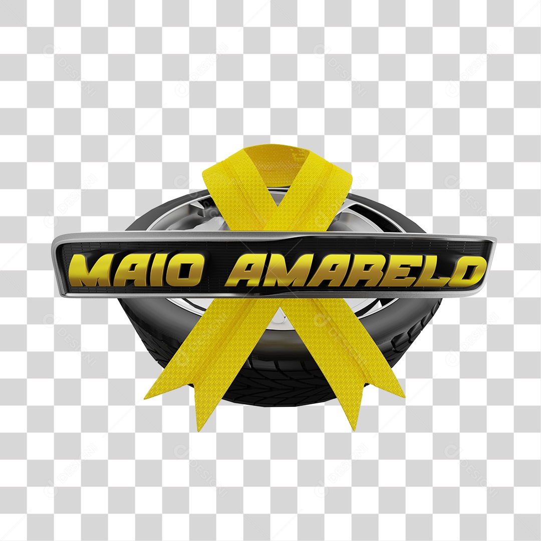 Selo 3D Maio Amarelo PNG Transparente
