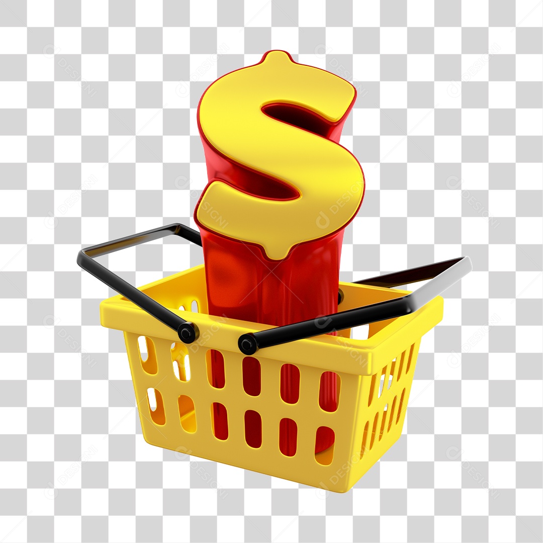 Elemento 3D Cesta de Compra Com Cifrão PNG Transparente