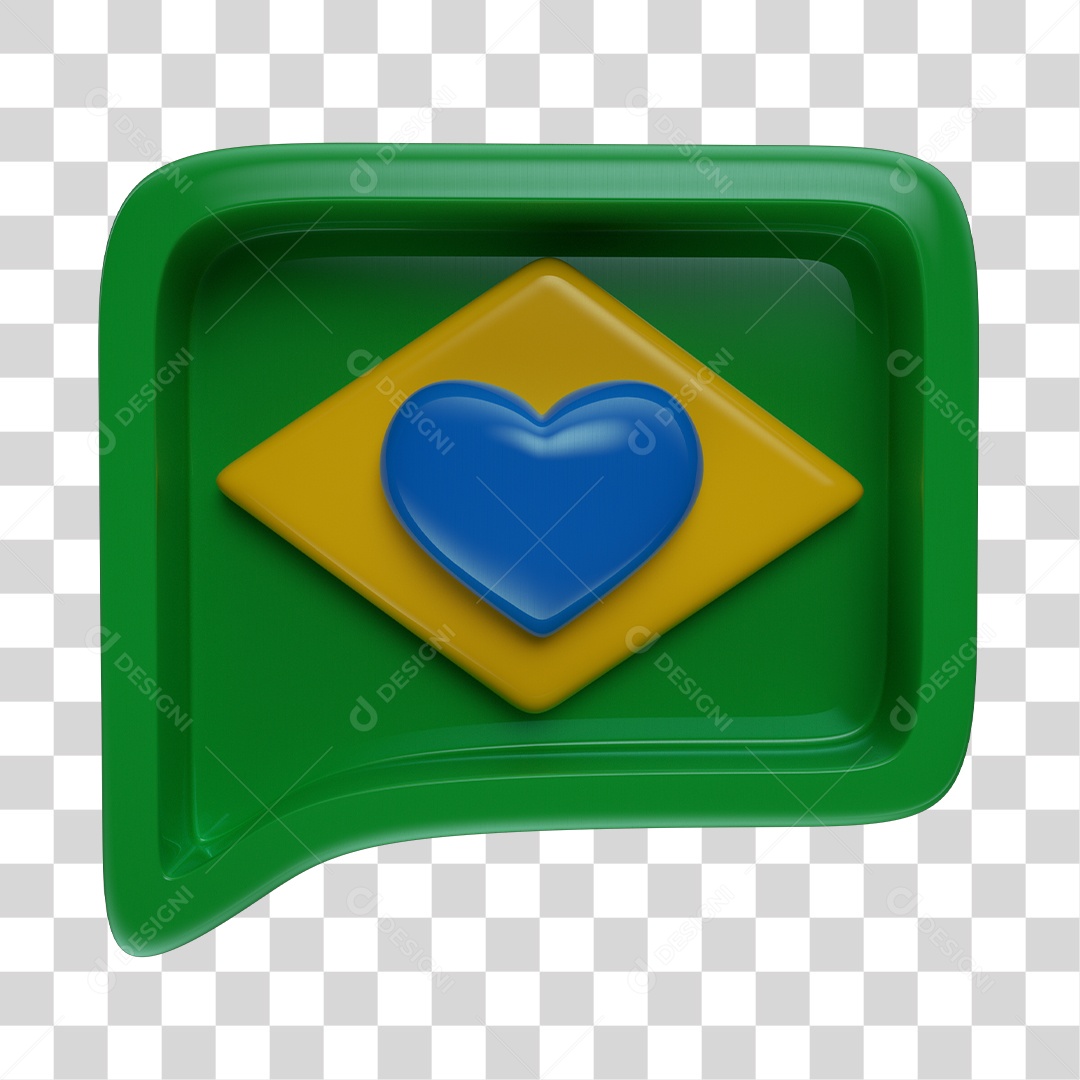 Emoji Amei Coração 3D Cores da Bandeira do Brasil Verde e Amarelo PNG Transparente