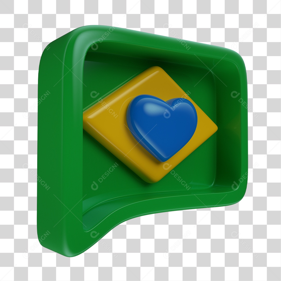 Emoji Amei Coração 3D Cores da Bandeira do Brasil Verde e Amarelo PNG Transparente