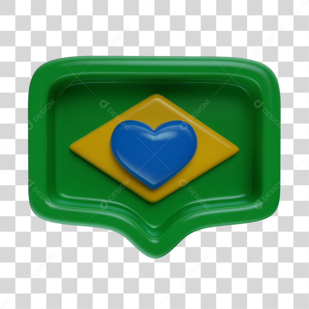 Emoji Amei Coração 3D Cores da Bandeira do Brasil Verde e Amarelo PNG Transparente