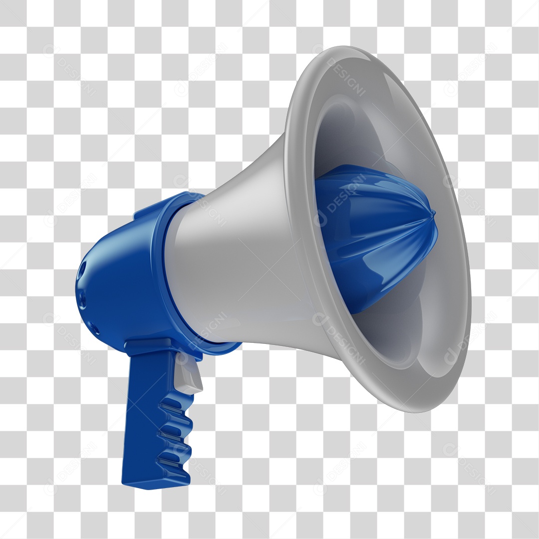 Megafone Azul e Branco Elemento 3D para Composição PNG Transparente